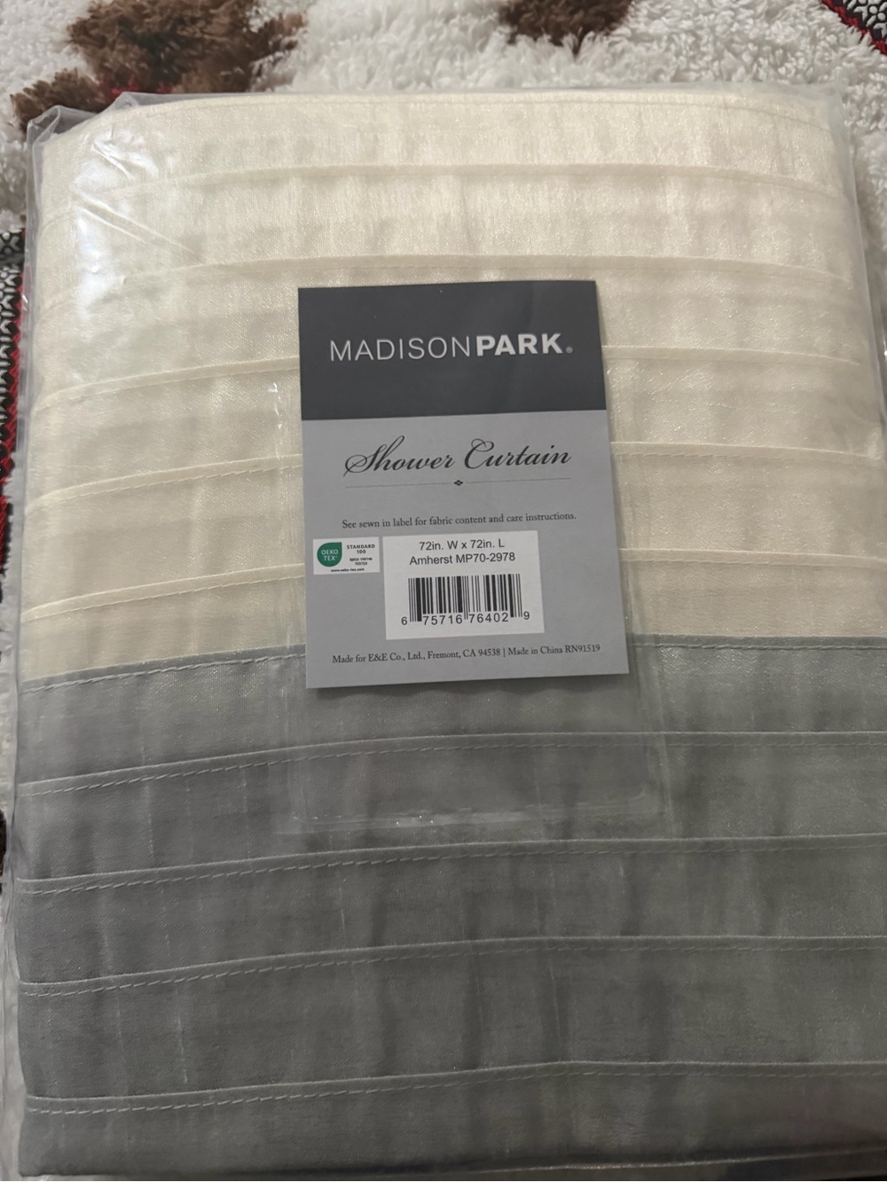 Madison Park Cream and Gray Striped Shower Curtain